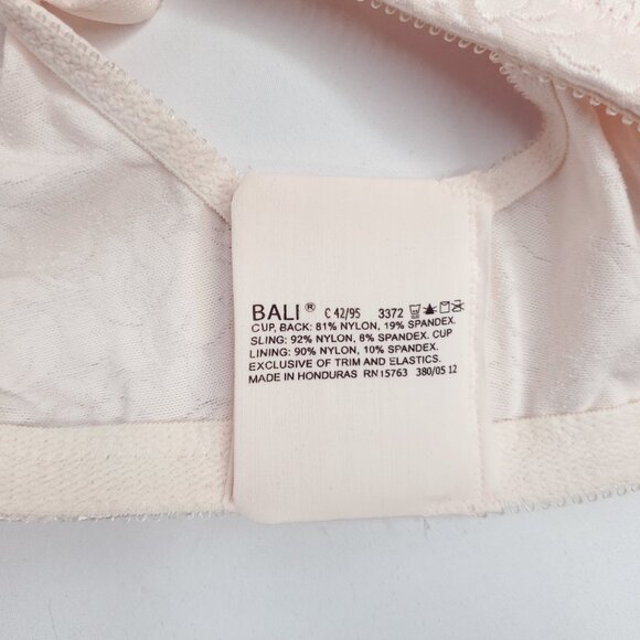 2 Bali Bra 42C 3372 Double Support Lace Wirefree Spa Closure White Pink - Picture 6 of 6